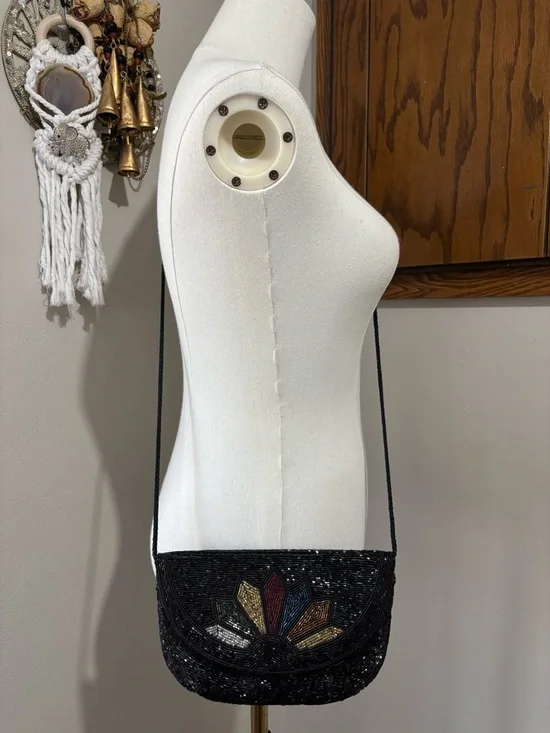 Vintage Crossbody Shoulder Purse Bag Lot Beaded Leather Tapestry Casino Evening - Picture 2 of 16